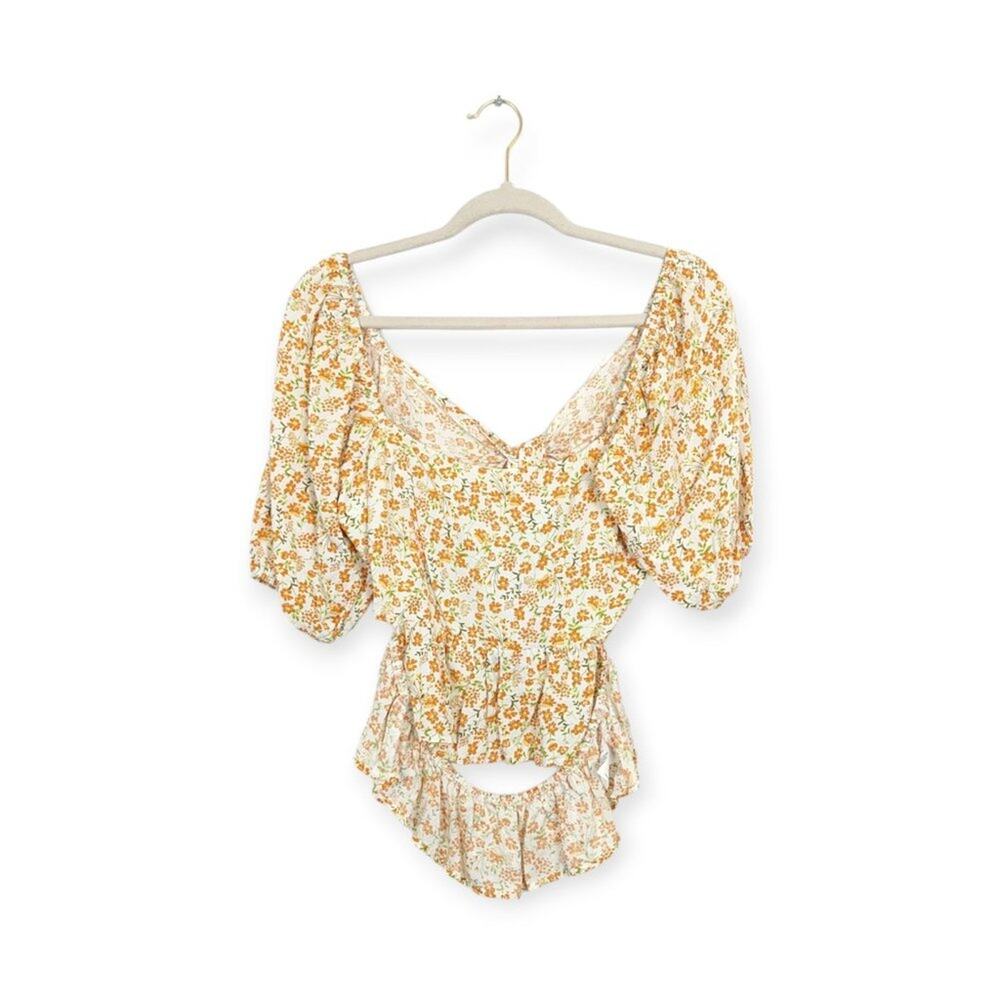 Lush Orange Floral Coquette Open Back Top Size M